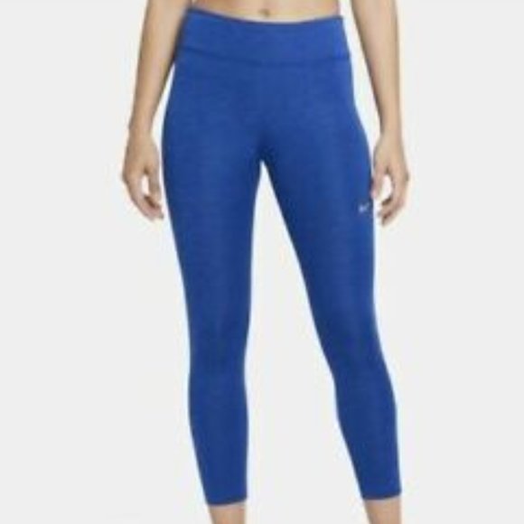 Nike Fast Mid Rise Crop Running Leggings Obsidian Royal/Heather - Picture 7 of 9